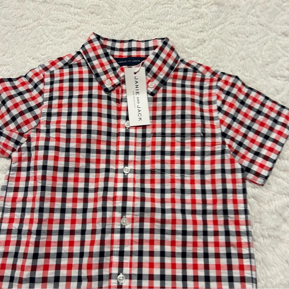 Janie and Jack Button Down Plaid Shirt May Americana Little Boy 4th of July sz 6 - Picture 2 of 10